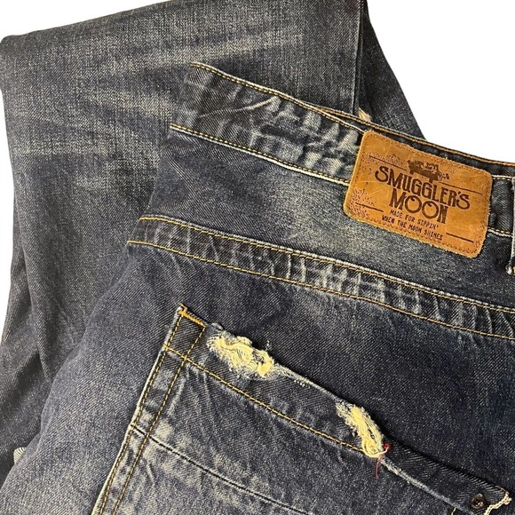 Smugglers Moon Jeans Mens 42x35 Relaxed Fit Button Fly Denim Distressed - Picture 1 of 14